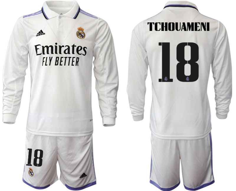 Men 2022-2023 Club Real Madrid home long sleeve white #18 Soccer Jerseys